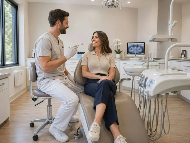 Dentista conversa com paciente